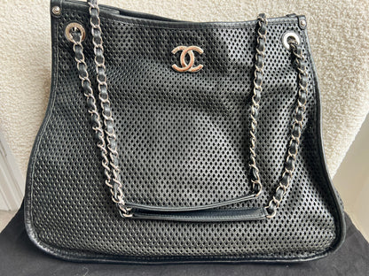 Chanel Black Perforated Up in the Air Tote Retro