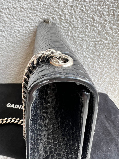 Yves Saint Laurent (YSL) Black Croc Small Kate with Silver Hardware (RRP £1,925)
