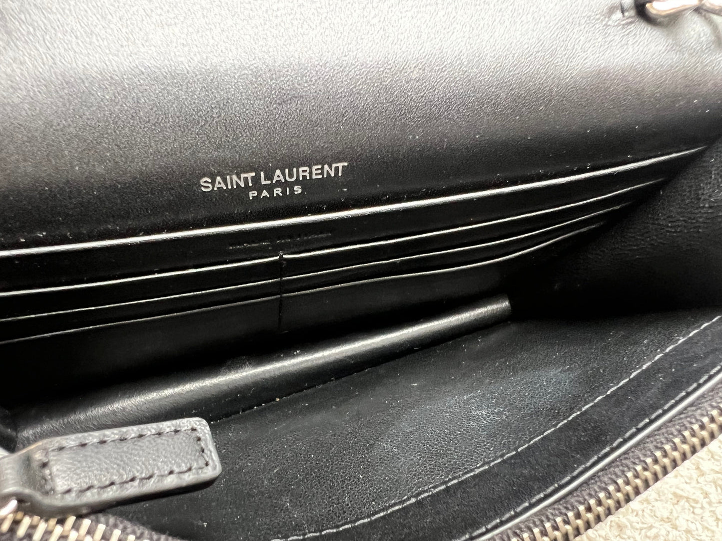 Yves Saint Laurent (YSL) Black Kate Tassel Chain Wallet Silver Hardware (RRP £1,440)