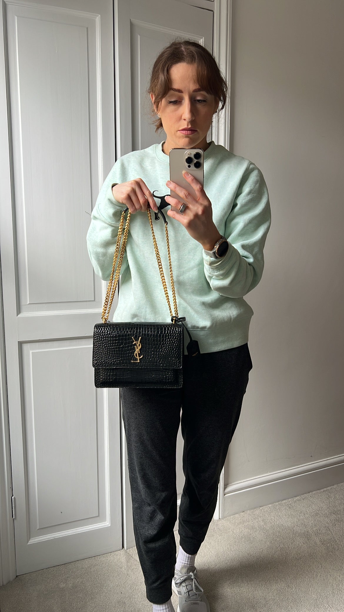 Yves Saint Laurent (YSL) Black Croc Medium Sunset with Gold Hardware (RRP £2,230)