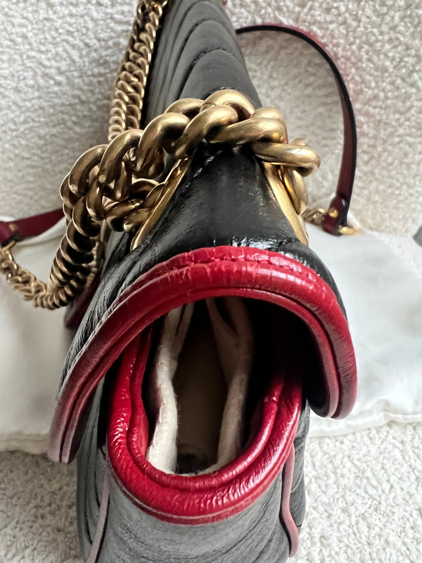 Gucci GG Black and Red Torchon Marmont Small Shoulder Bag