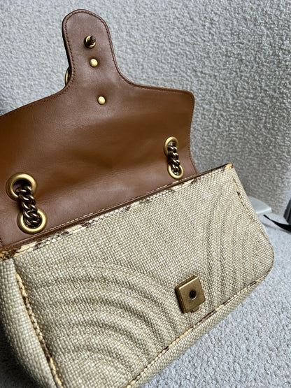 Gucci GG Beige Raffia Marmont Small Shoulder Bag (RRP £1,570)