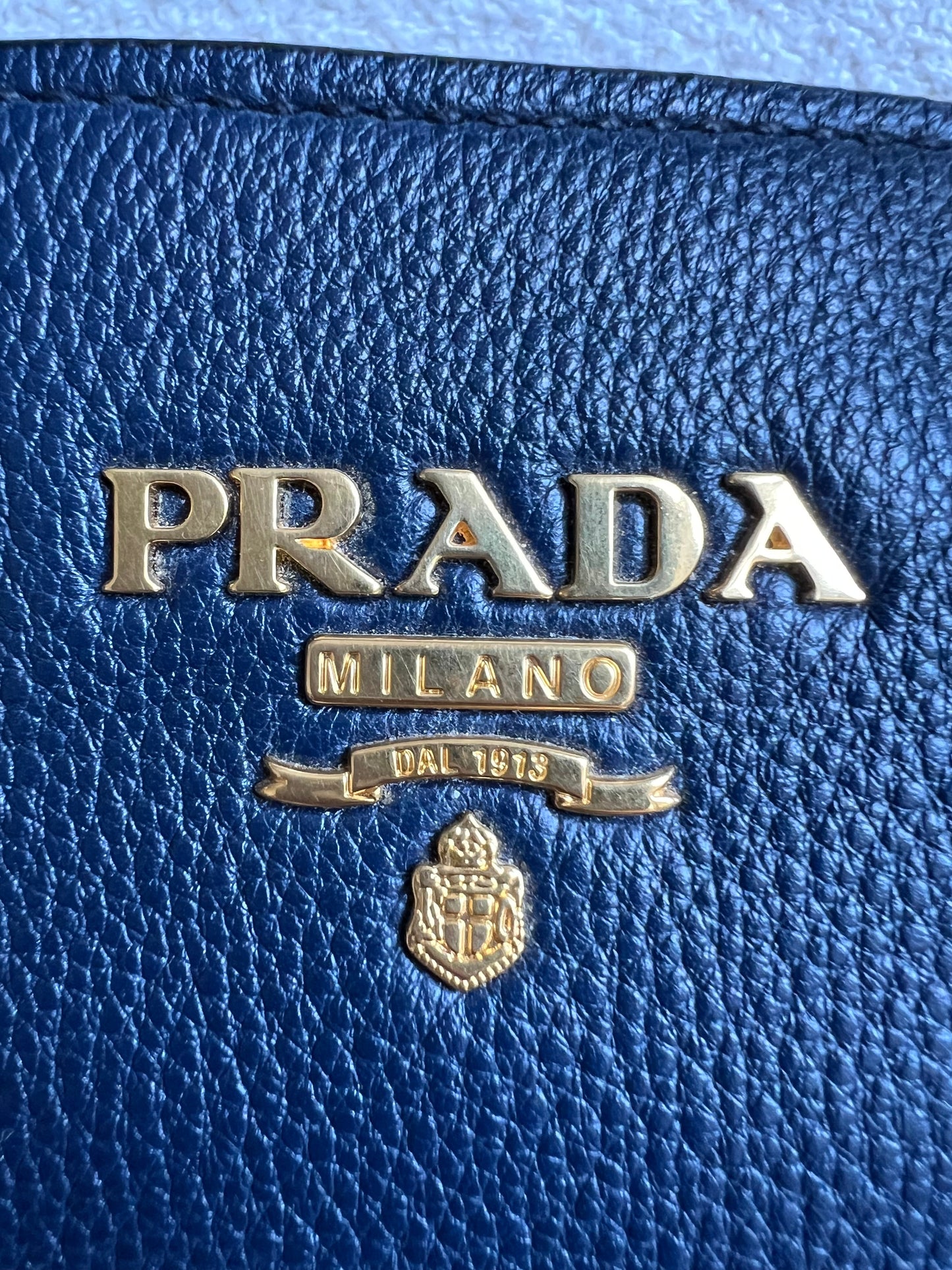 Prada Blue Vitello Daino Two Way Tote