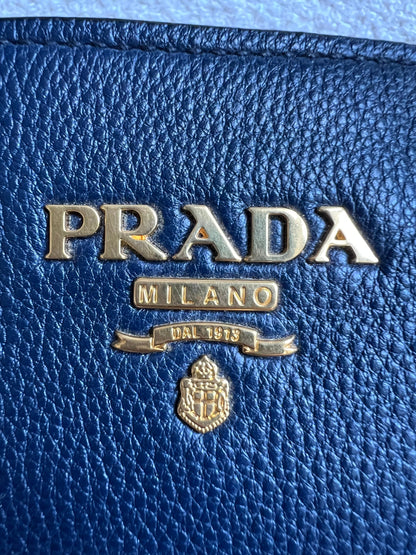 Prada Blue Vitello Daino Two Way Tote