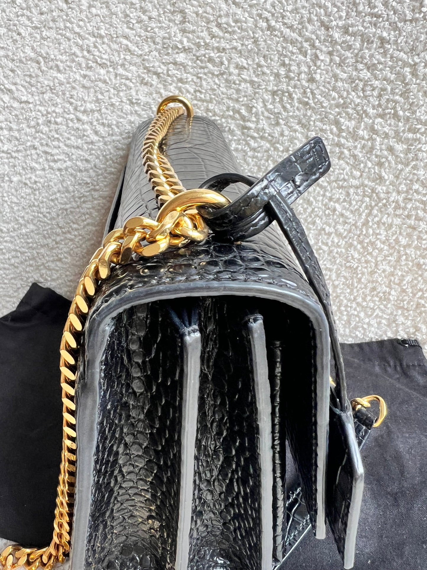 Yves Saint Laurent (YSL) Black Croc Medium Sunset with Gold Hardware (RRP £2,230)