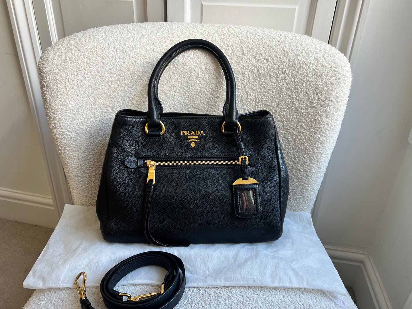 Prada Black Vitello Daino Tote