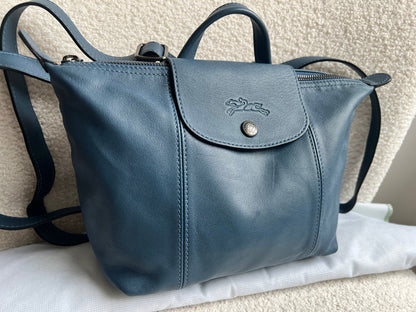 Longchamp Blue Leather Pliage Mini Backpack (RRP £320)