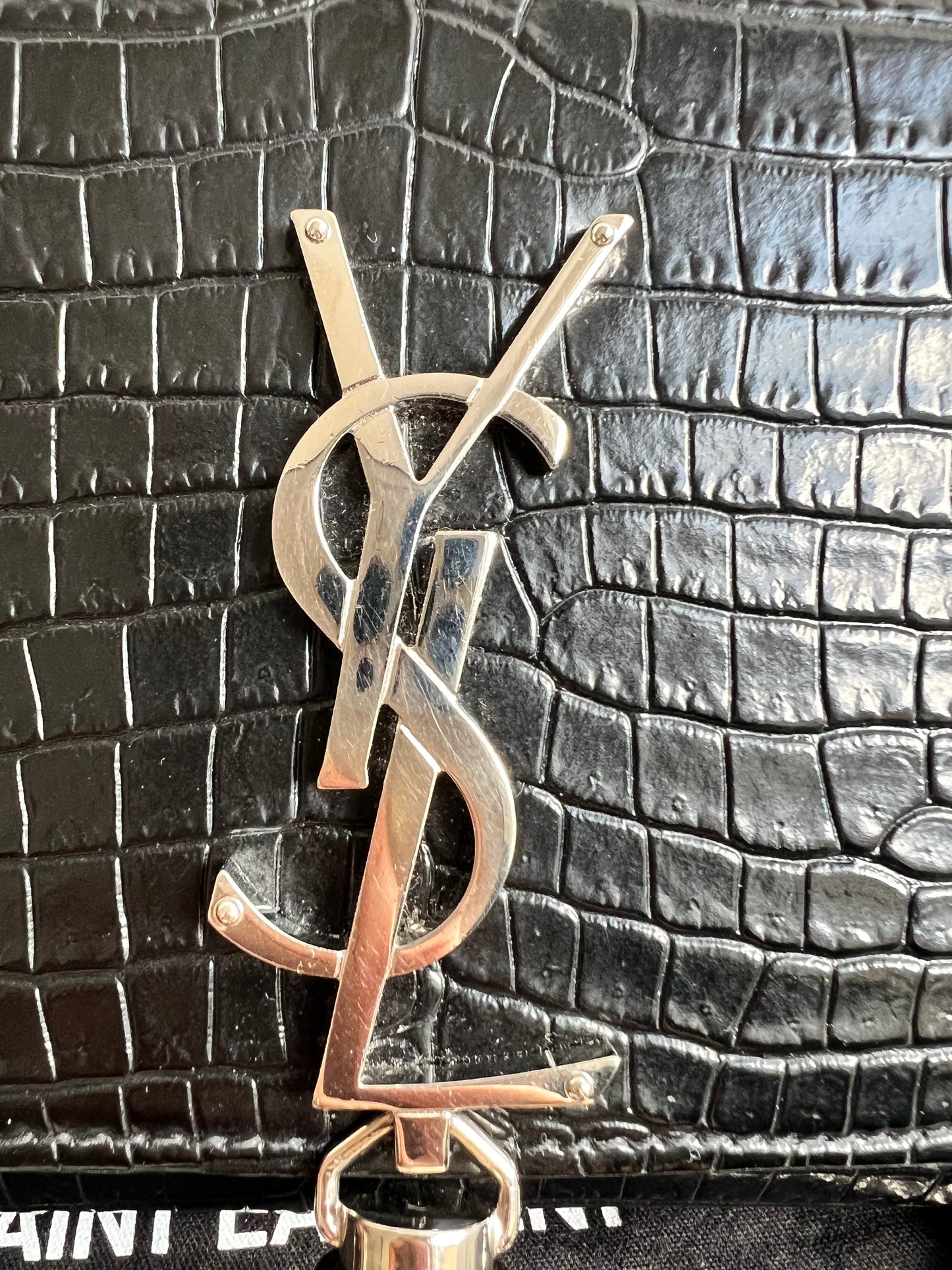 Yves Saint Laurent (YSL) Black Croc Small Kate with Silver Hardware (RRP £1,925)