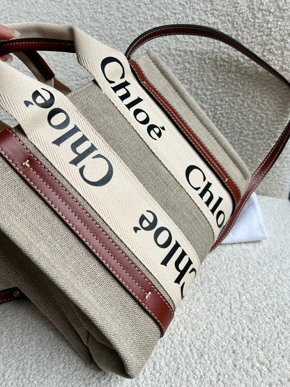 Chloe Small Soft Tan Linen Woody Tote Bag (£890)