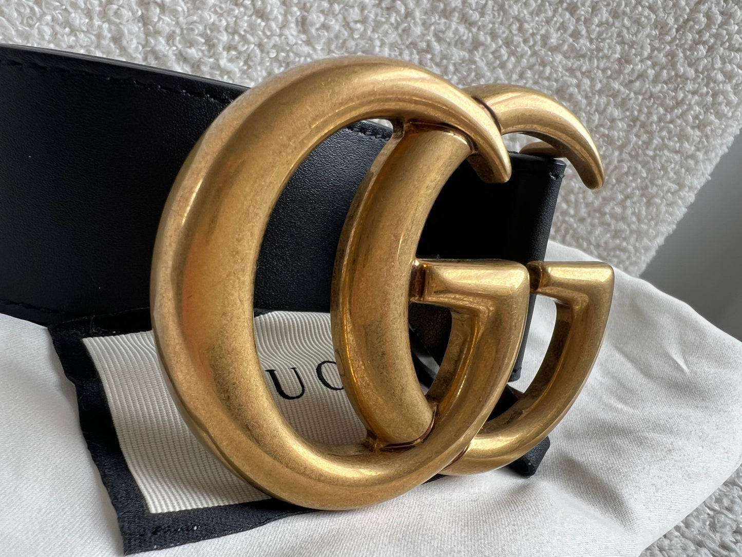 Gucci GG Marmont Black Wide Leather Belt with Shiny Gold Buckle (RRP £410)
