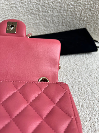 Chanel Mini Rectangular Classic Flap Valentines Day Edition in Pink Lambskin
