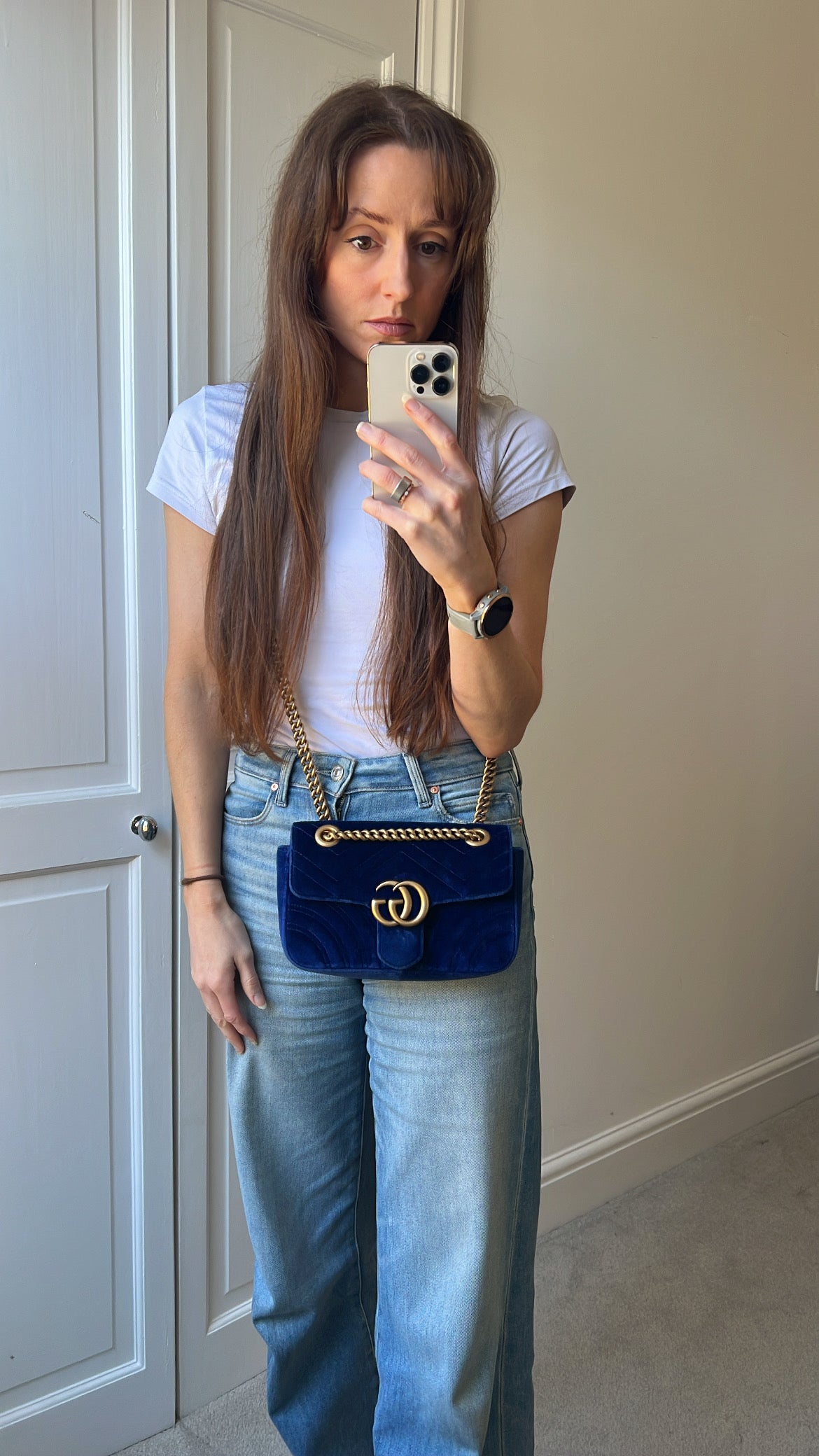 Gucci GG Blue Mini Velvet Marmont Mini Shoulder Bag
