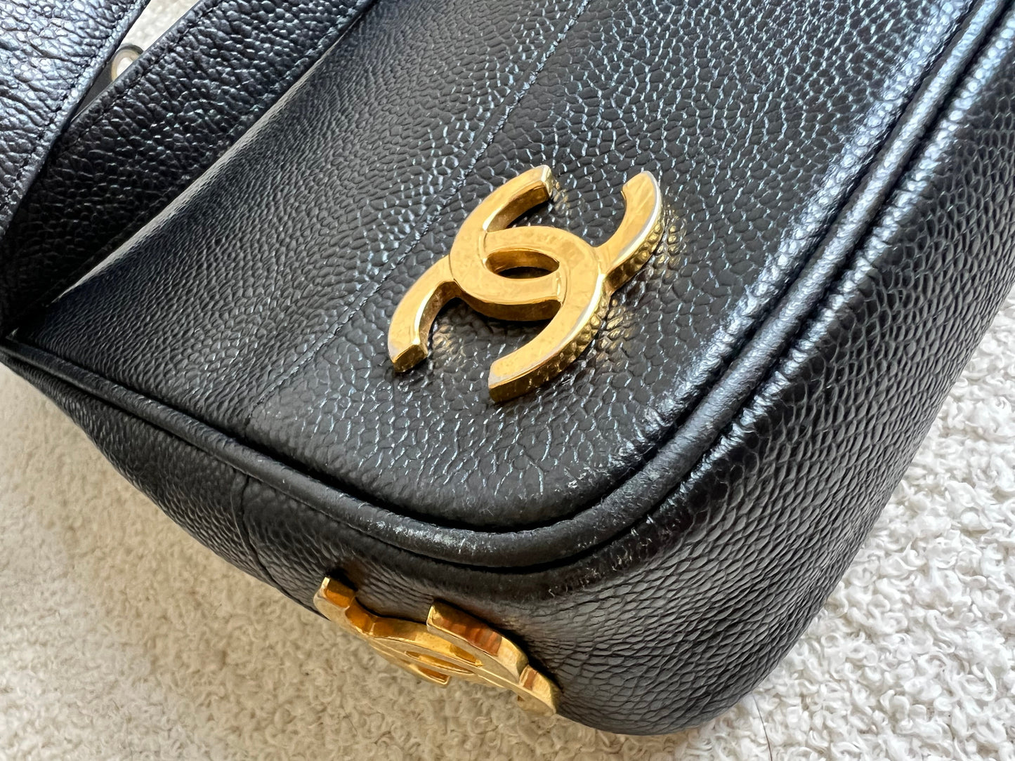 Chanel Vintage Black Caviar Chain Tote with 24k Gold Hardware