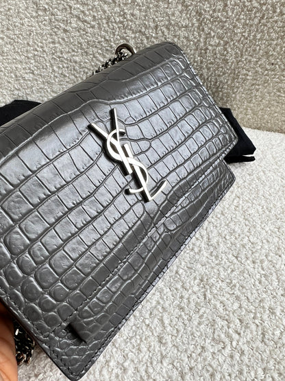 Yves Saint Laurent (YSL) Grey Croc Mini Sunset with Silver Hardware (RRP £1,545)