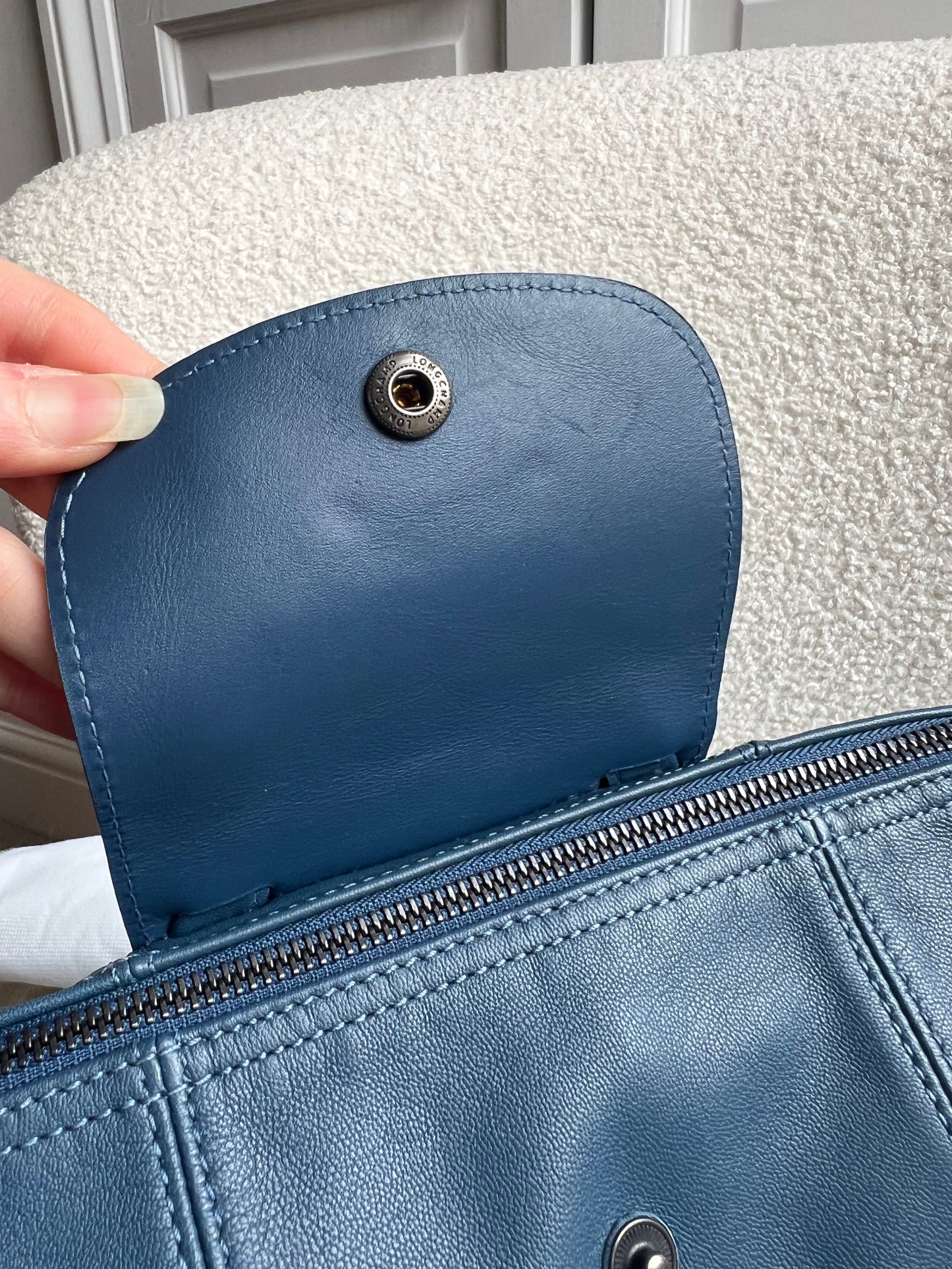 Longchamp Blue Leather Pliage Mini Backpack (RRP £320)