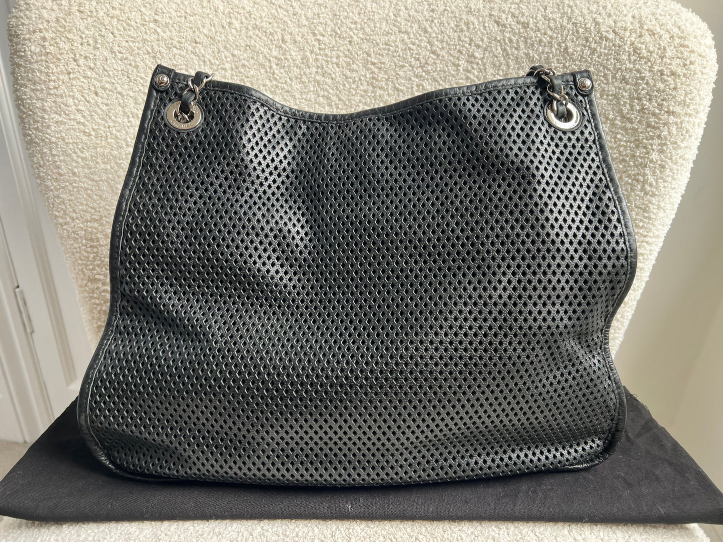 Chanel Black Perforated Up in the Air Tote Retro