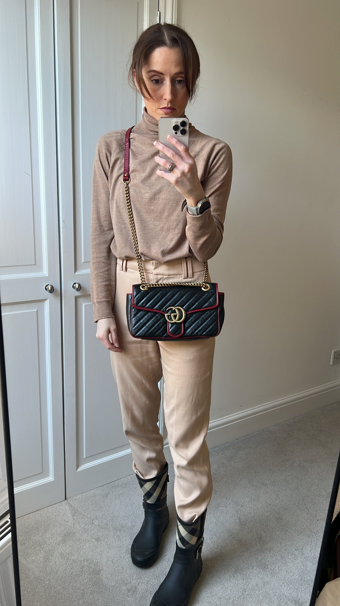 Gucci GG Black and Red Torchon Marmont Small Shoulder Bag