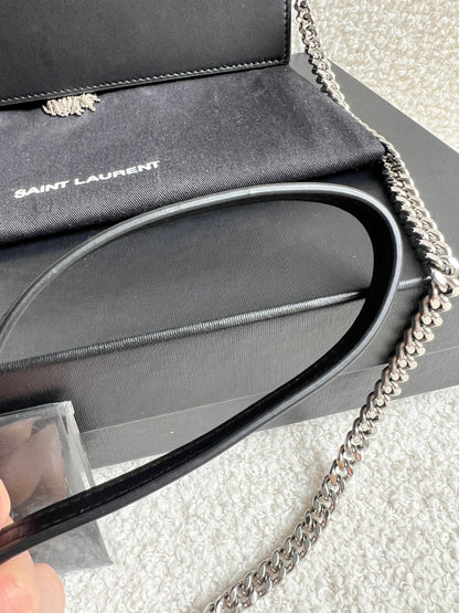Yves Saint Laurent (YSL) Black Kate Tassel Chain Wallet Silver Hardware (RRP £1,440)