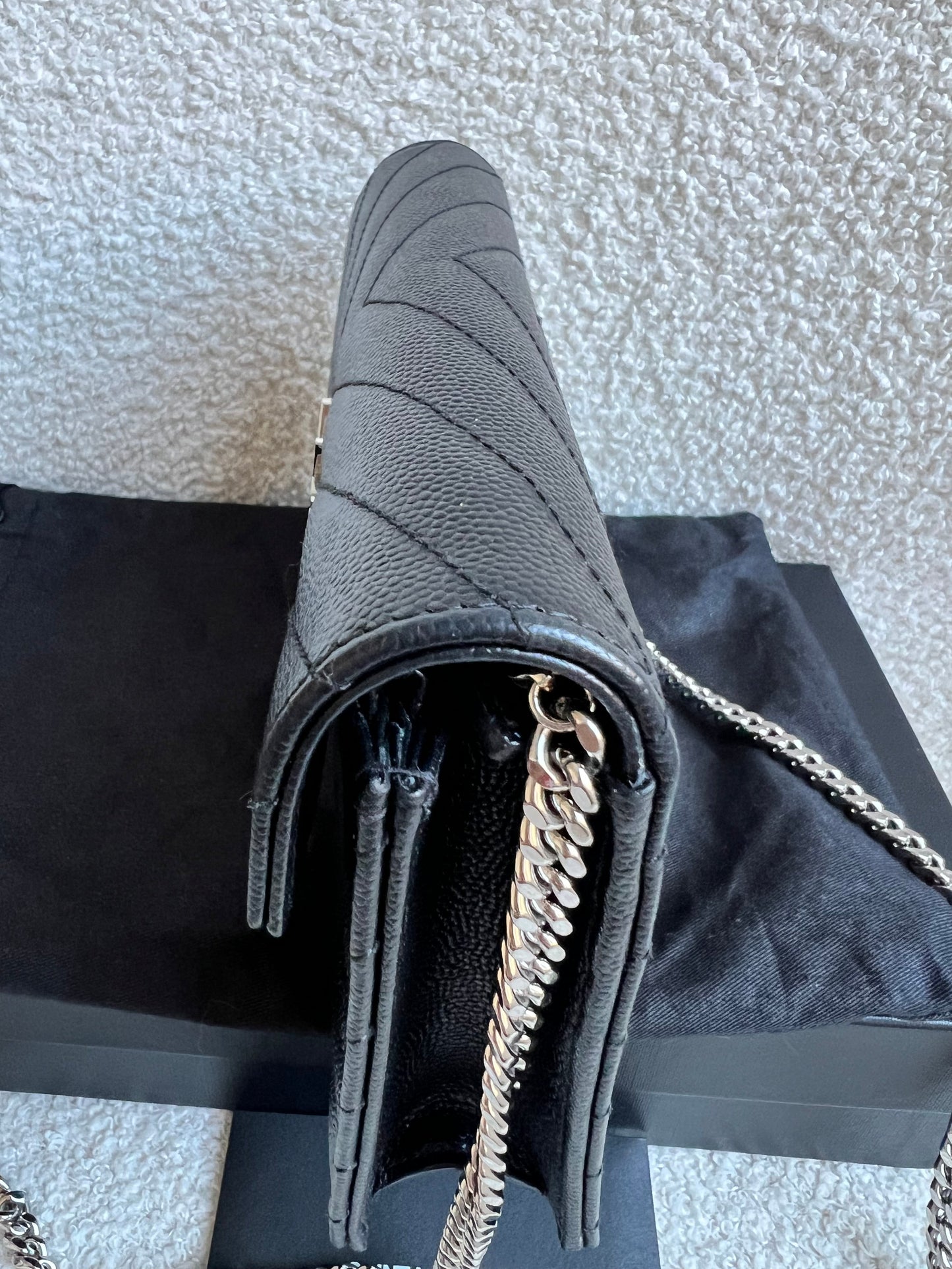 Yves Saint Laurent (YSL) Black Cassandra Envelope Chain Wallet (RRP £870)