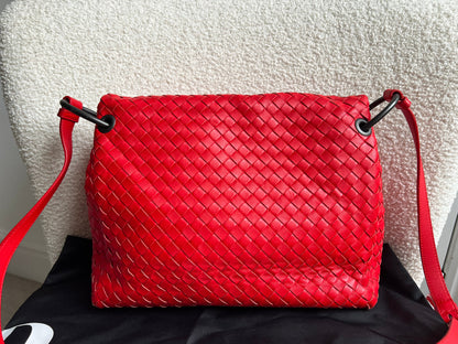 Bottega Veneta Red Intreciatto Flap Shoulder Bag
