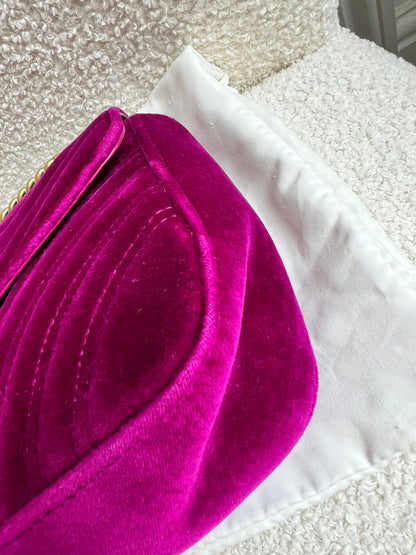 Gucci GG Fuchsia Velvet Marmont Small Shoulder Bag (RRP £1490)