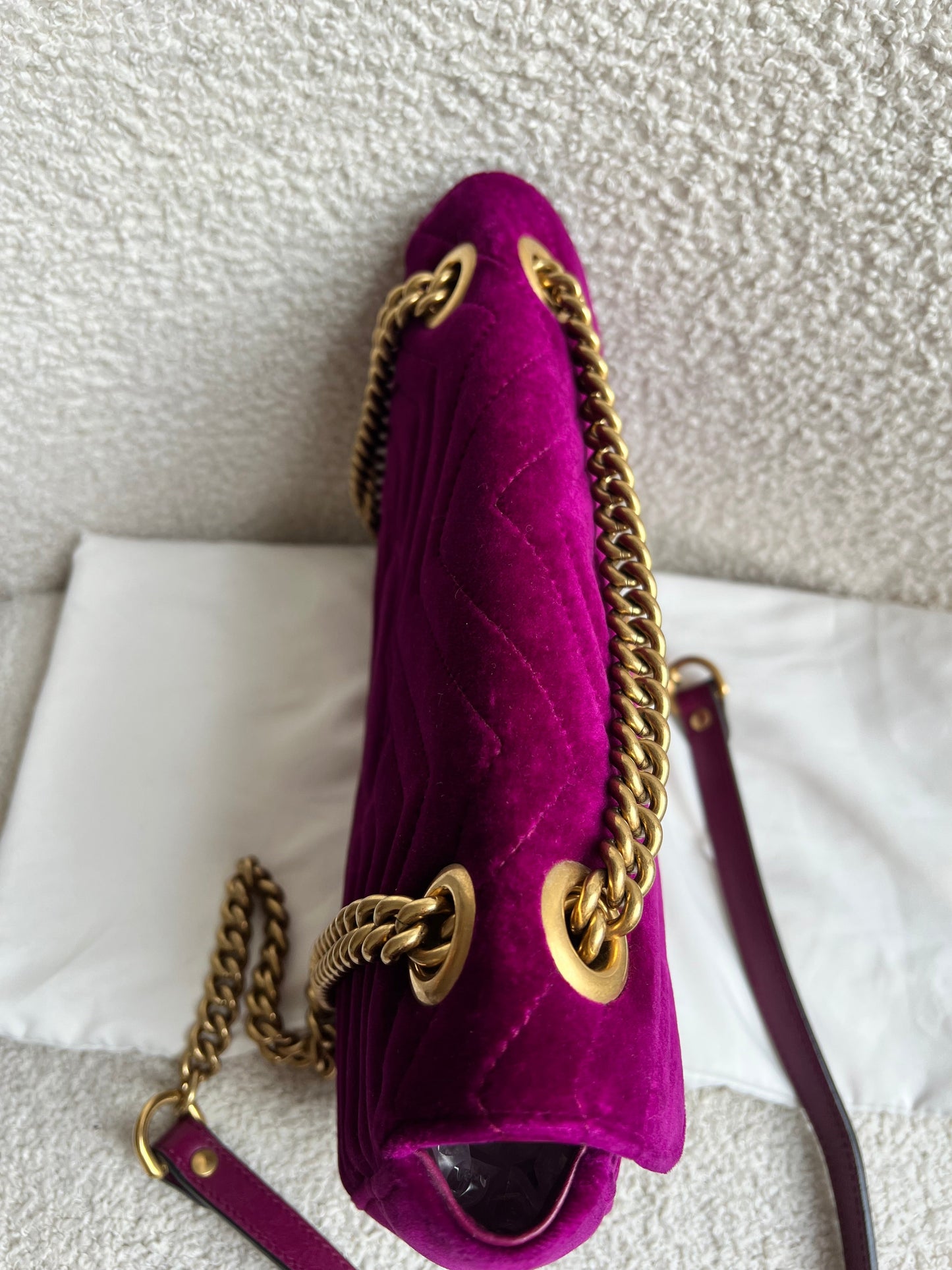 Gucci GG Fuchsia Velvet Marmont Small Shoulder Bag (RRP £1490)