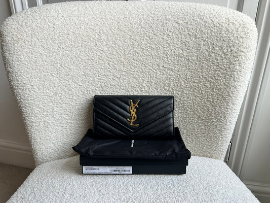 Yves Saint Laurent Black Large Cassandre Flap Wallet (RRP £665)