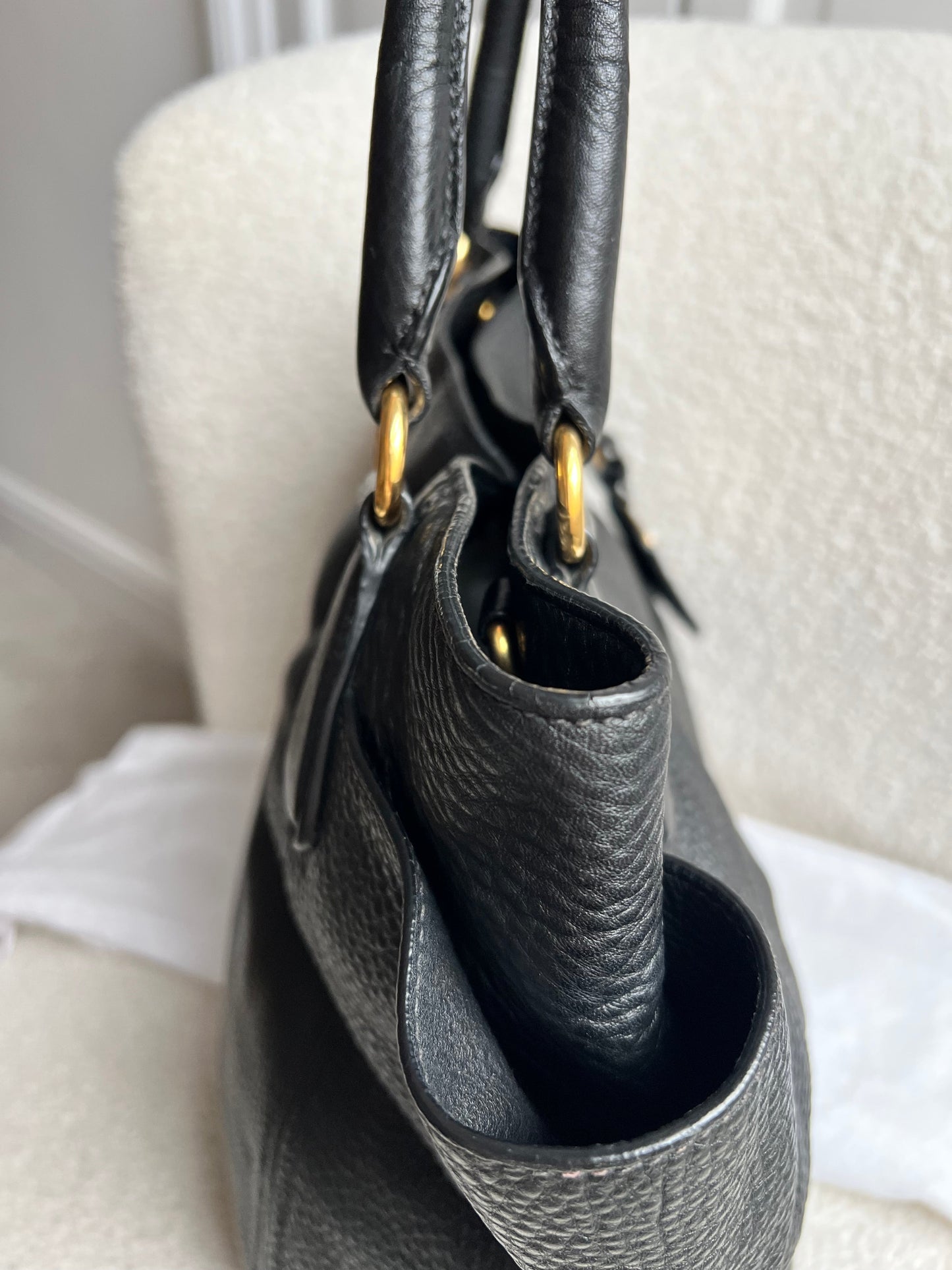 Prada Black Vitello Daino Side Pocket Tote