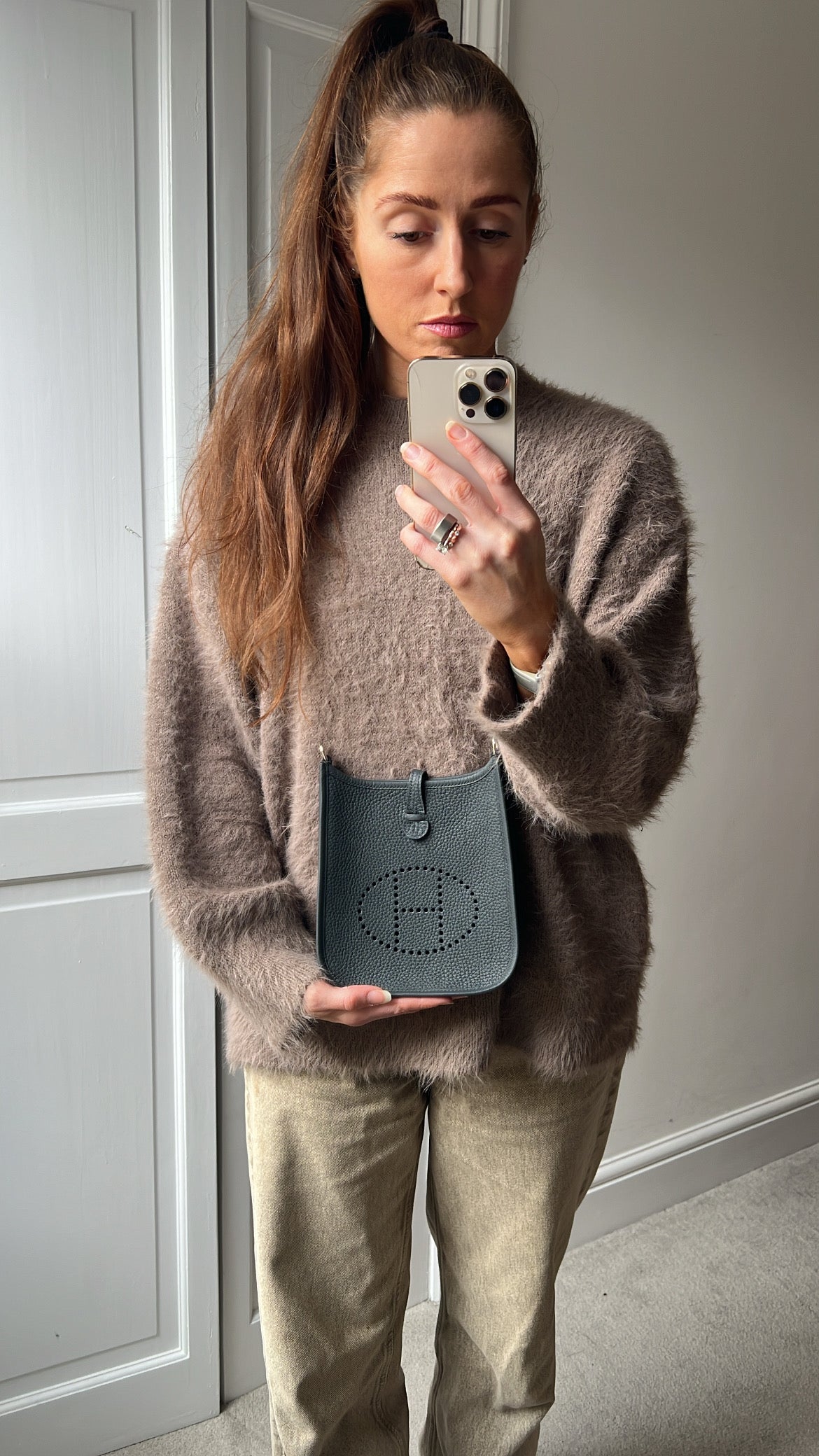 Hermes Evelyne TPM in Grey Clemence Leather with Palladium Hardware