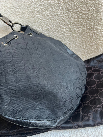 Gucci Black GG Canvas Drawstring Shoulder Bag