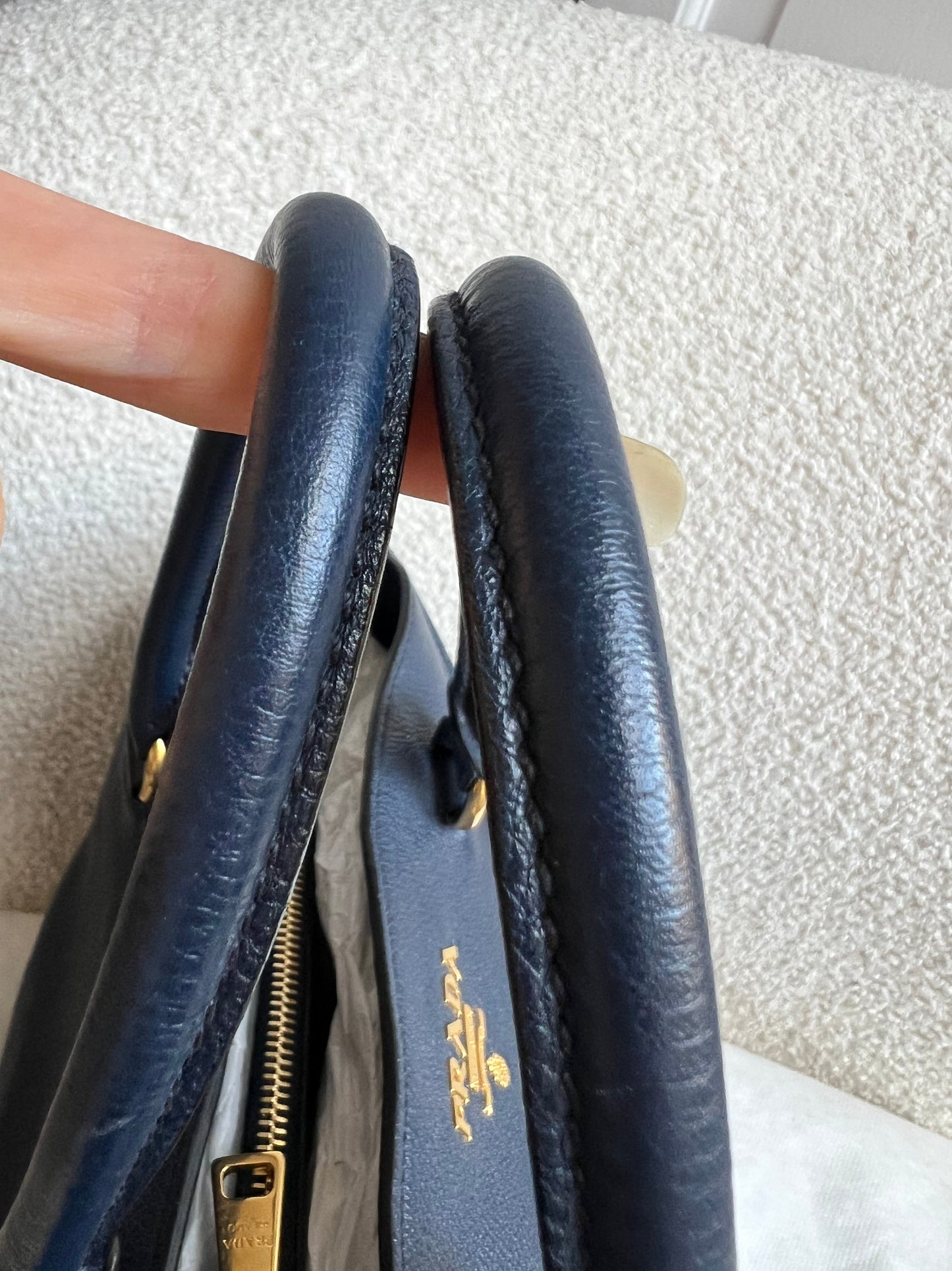 Prada Blue Vitello Daino Two Way Tote