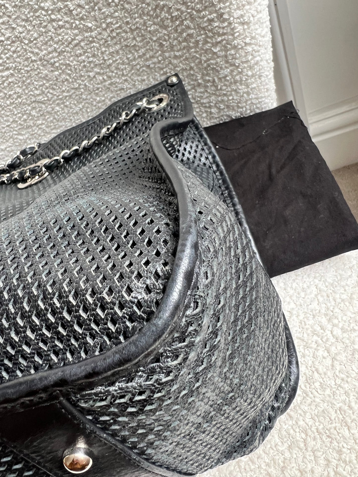 Chanel Black Perforated Up in the Air Tote Retro