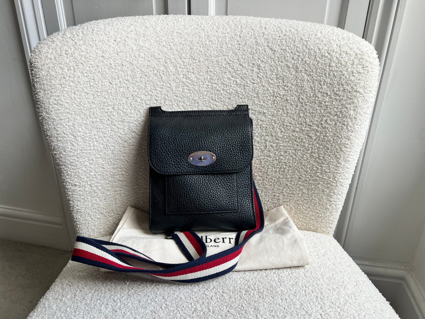 Mulberry Small Black Antony with striped strap