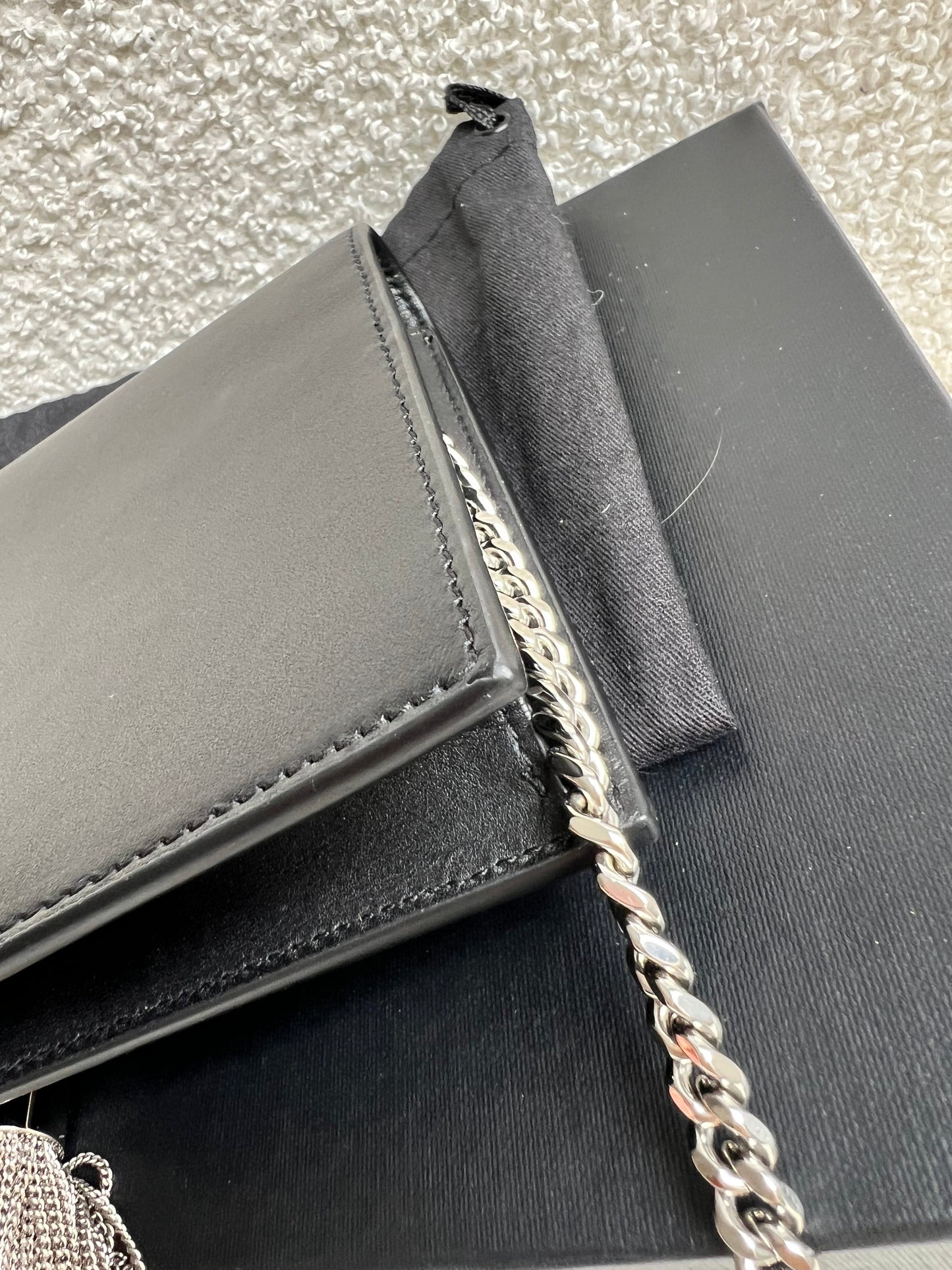 Yves Saint Laurent (YSL) Black Kate Tassel Chain Wallet Silver Hardware (RRP £1,440)