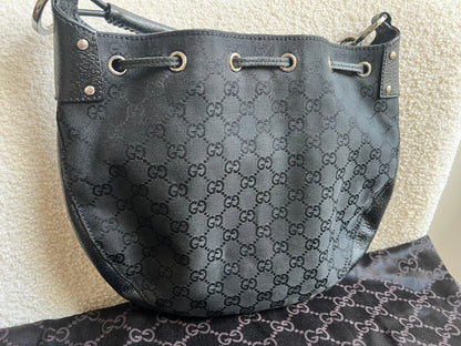 Gucci Black GG Canvas Drawstring Shoulder Bag