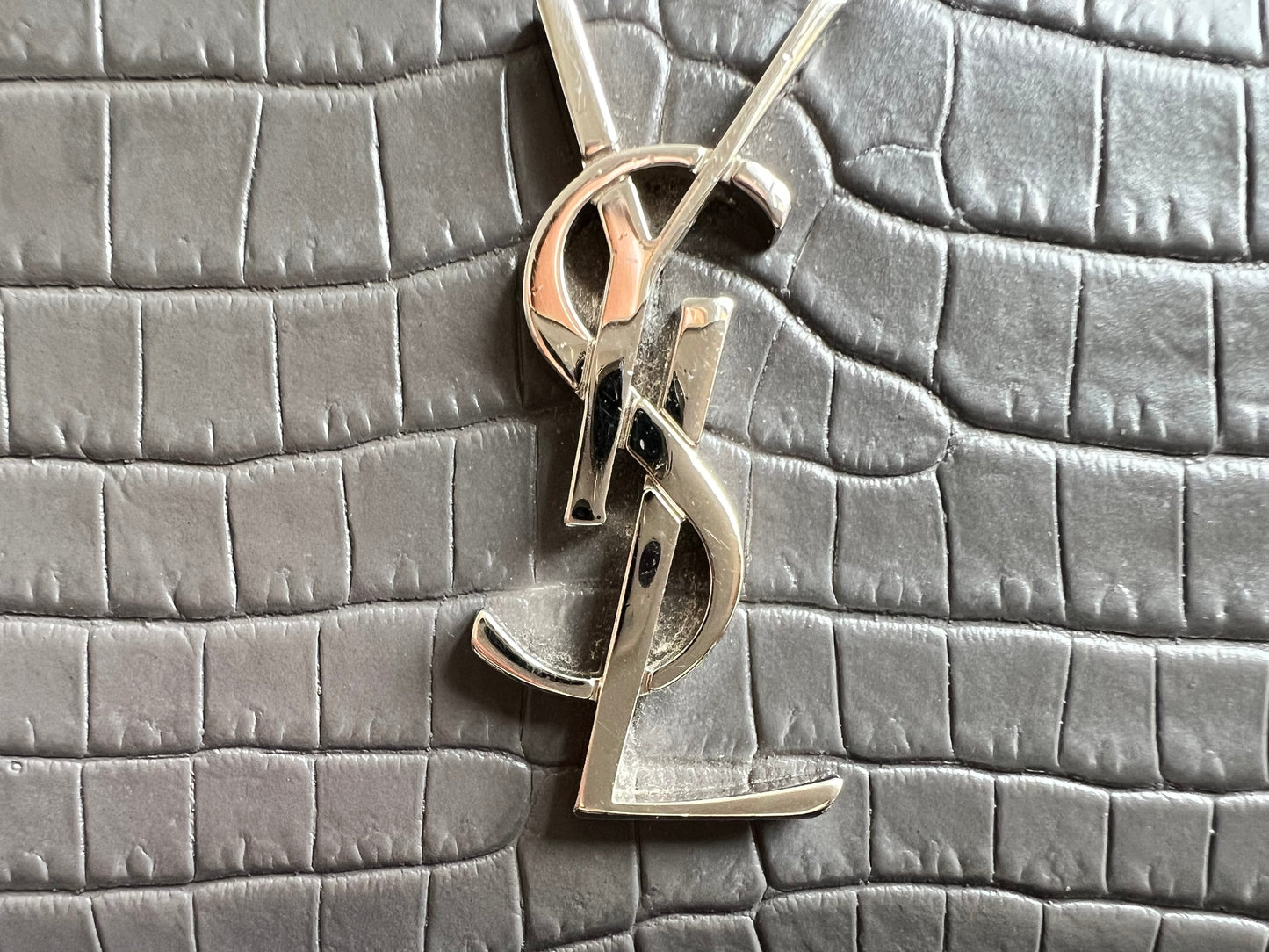 Yves Saint Laurent (YSL) Grey Croc Mini Sunset with Silver Hardware (RRP £1,545)