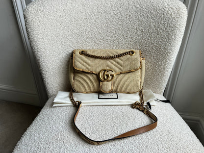 Gucci GG Beige Raffia Marmont Small Shoulder Bag (RRP £1,570)