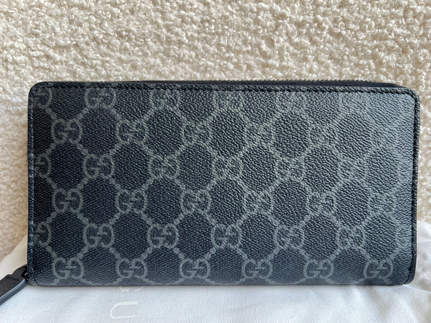 Gucci Black Grey GG Canvas zip around wallet