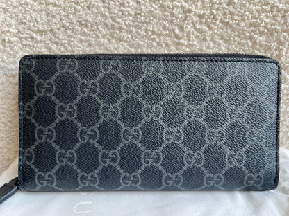 Gucci Black Grey GG Canvas zip around wallet
