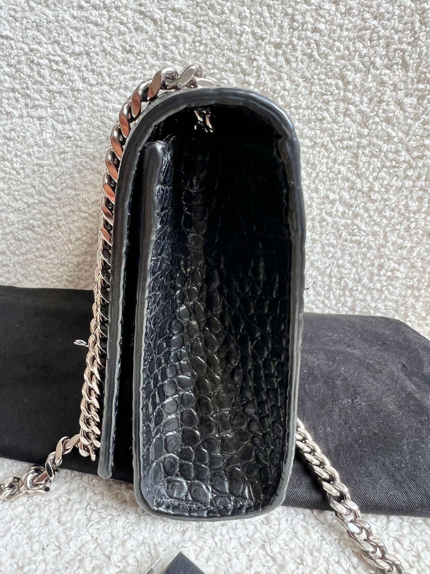 Yves Saint Laurent (YSL) Black Croc Small Kate with Silver Hardware (RRP £1,925)