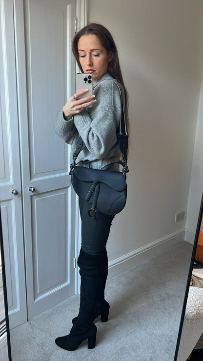 Christian Dior Black Ultra Matte Saddle Bag with Strap