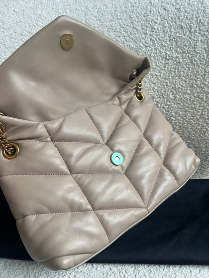 Yves Saint Laurent (YSL) Small Puffer in Beige Quilted Lambskin Gold Hardware (RRP £2,415)