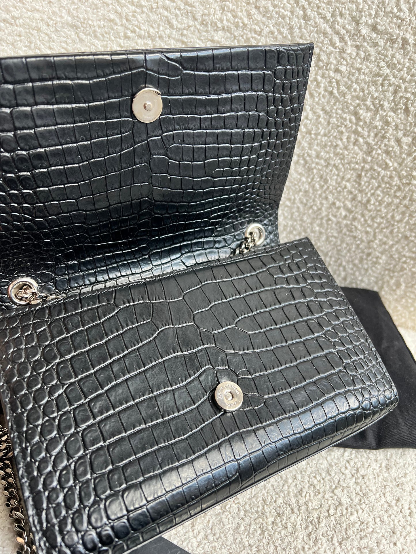 Yves Saint Laurent (YSL) Black Croc Small Kate with Silver Hardware (RRP £1,925)