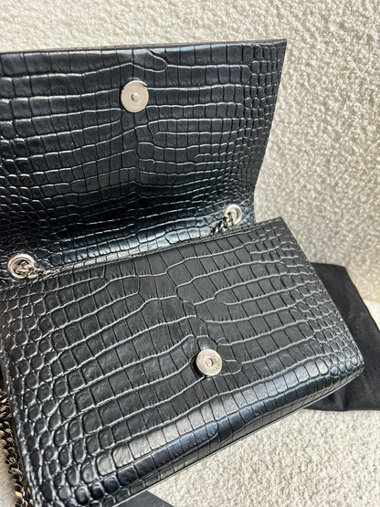 Yves Saint Laurent (YSL) Black Croc Small Kate with Silver Hardware (RRP £1,925)