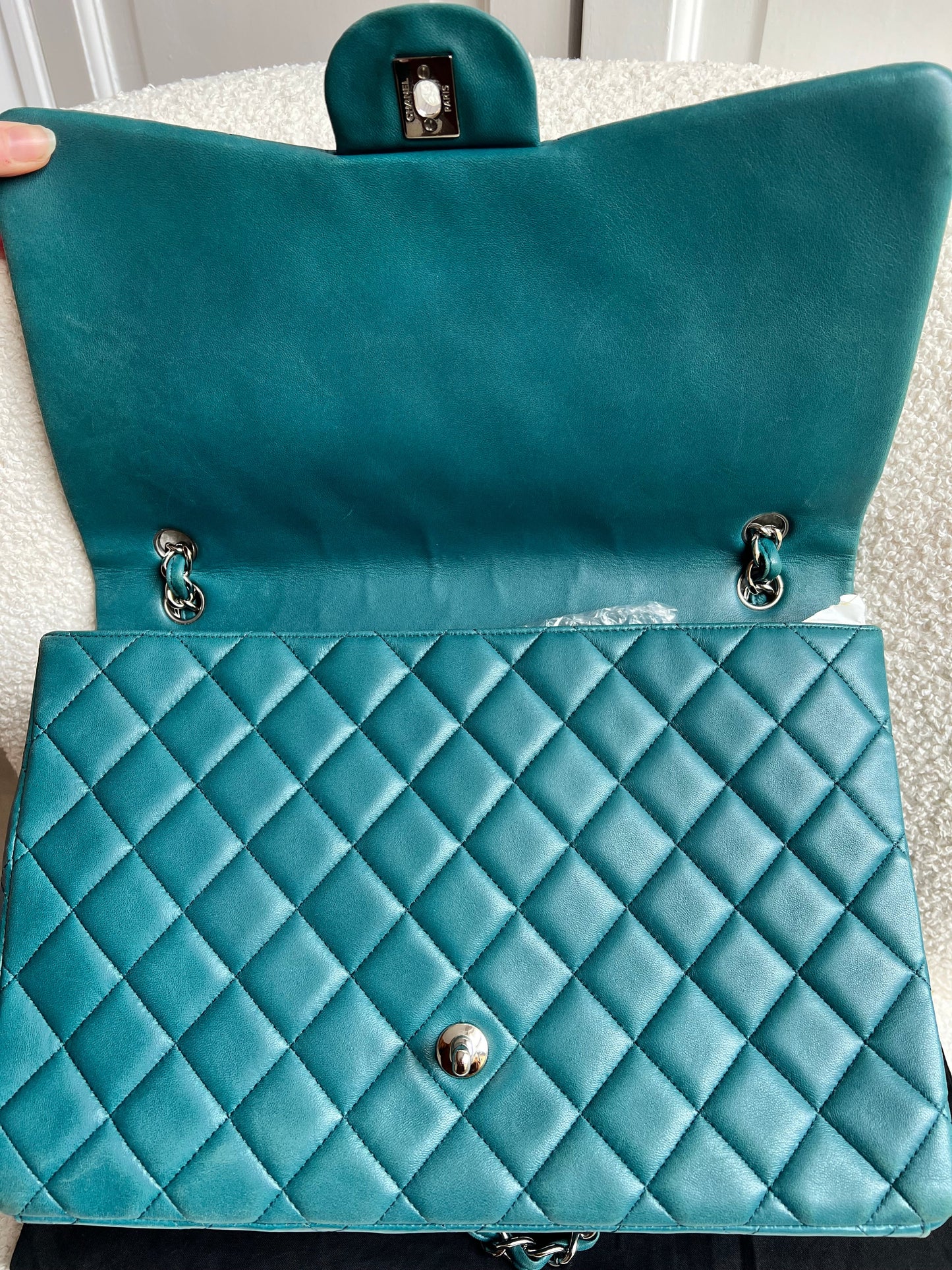 Chanel Maxi Single Flap in Teal Lambskin Silver Hardware