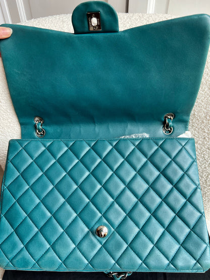 Chanel Maxi Single Flap in Teal Lambskin Silver Hardware