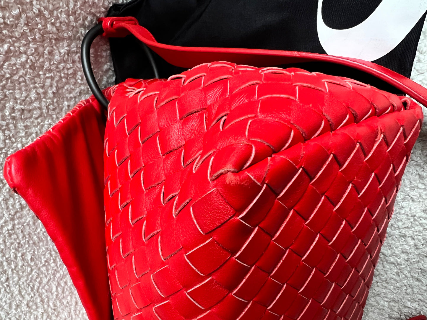 Bottega Veneta Red Intreciatto Flap Shoulder Bag