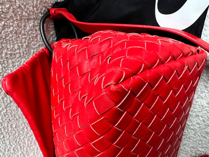 Bottega Veneta Red Intreciatto Flap Shoulder Bag