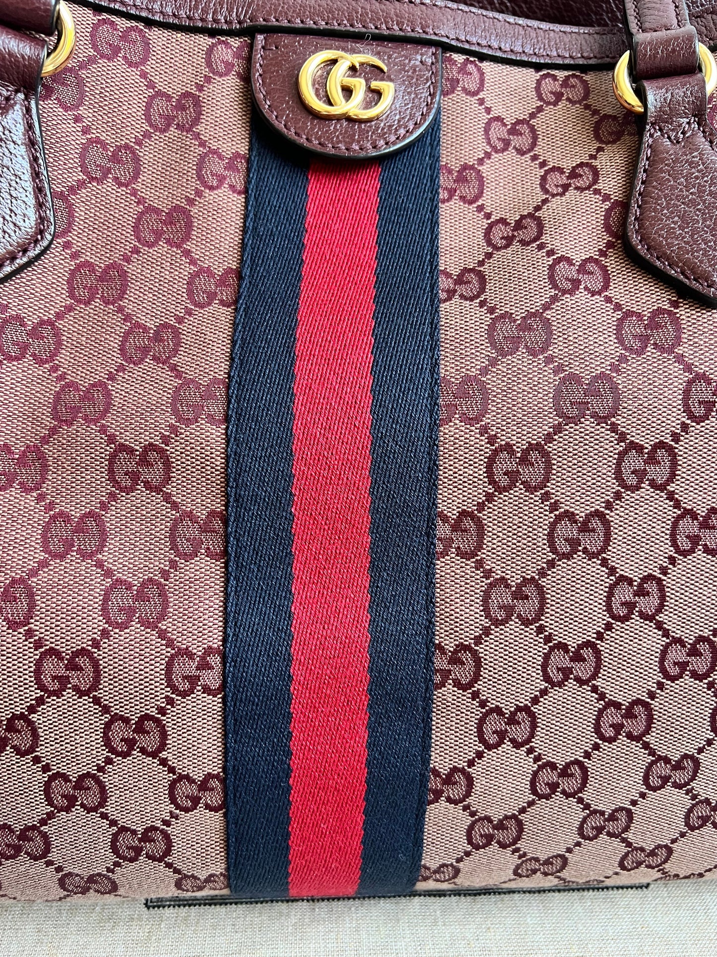 Gucci Burgundy Ophidia GG Supreme Medium Tote