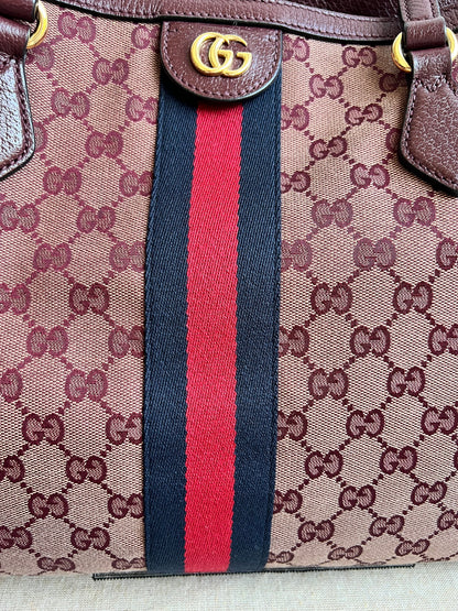 Gucci Burgundy Ophidia GG Supreme Medium Tote